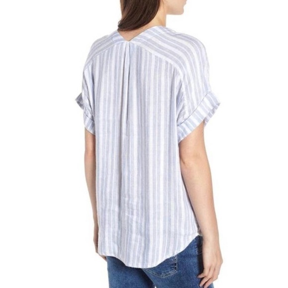 Rails Linen Blend Jeri Holland Stripe Lace Up Blouse - Picture 3 of 10